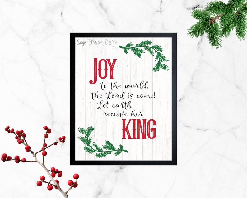 Joy to the World Christmas printable, Christmas carol, Holiday decor, Instant Download, Digital art, Let earth receive her king image 2