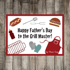 Printable Fathers Day Card Happy Father's Day Grill Master Dad's BBQ Instant Download Digital image 1