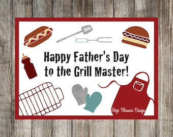 Printable Fathers Day Card - "Happy Father's Day" - Grill Master - Dad's BBQ - Instant Download - Digital