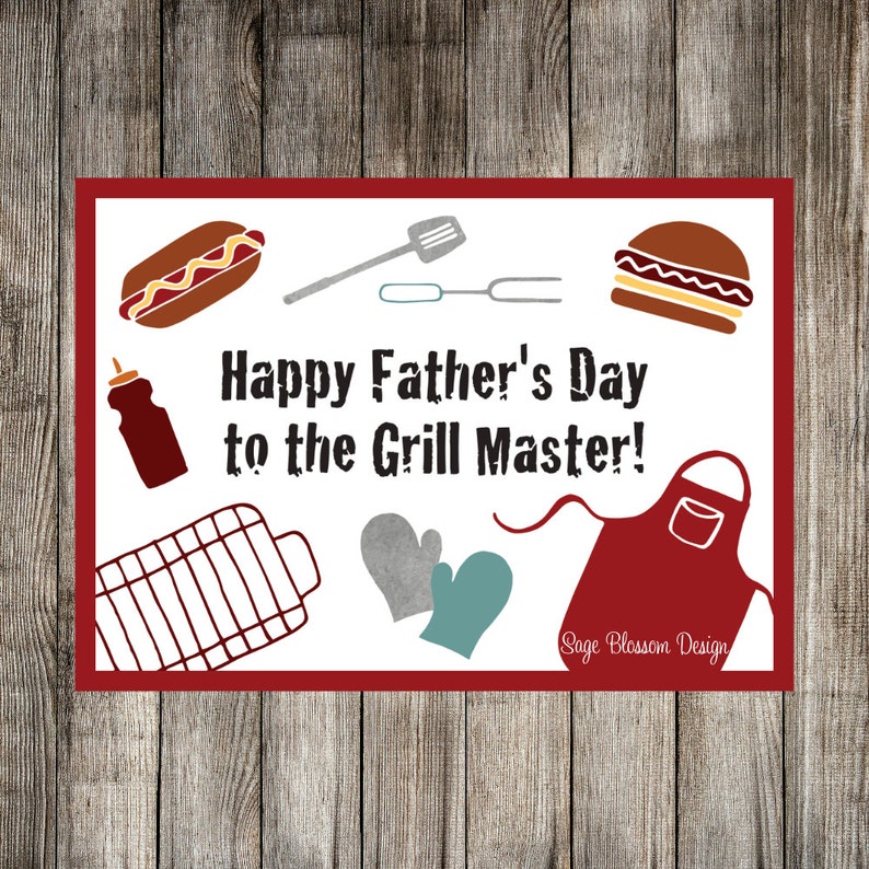 Printable Fathers Day Card Happy Father's Day Grill Master Dad's BBQ Instant Download Digital image 1