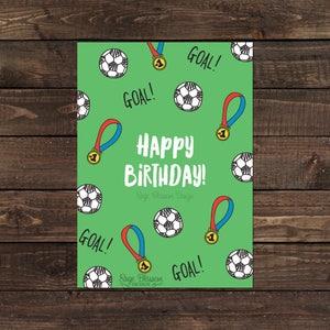 Cartão de aniversário de futebol imprimível - Fã de futebol - Gol! - Feliz aniversário! - Download instantâneo - Design de cartão digital - Cartão de futebol