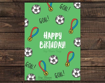 Afdrukbare voetbalverjaardagskaart - voetbalfan - doel! - Fijne verjaardag! - Direct downloaden - Digitaal kaartontwerp - Voetbalkaart
