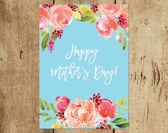 Printable Mother's Day Card - Pretty Peonies - Digital Design - Watercolor Floral - Beautiful printable card for mom - Instant Download