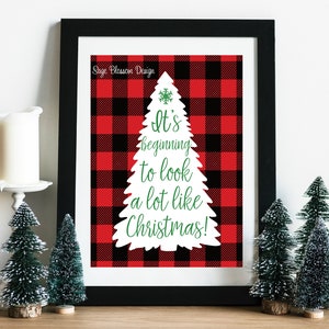 Buffalo plaid Christmas printable, Buffalo check Christmas decor, Holiday Download, Christmas tree art, rustic, flannel