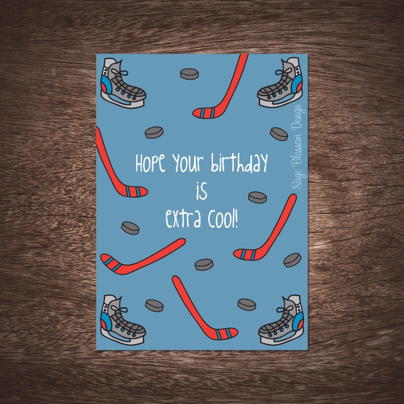 Printable Hockey Birthday Card Hockey Fan Ice Hockey Etsy