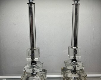 Pair Crystal Art Deco Lamps