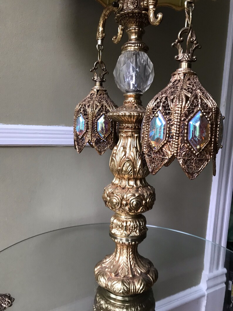 Gold Crystal Chandelier Floor Lamp With Opalescent Medallions Not Included