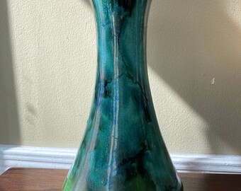Benjara BM188101 Aesthetic Ceramic Vase with Drip Glaze Texture Blue 
