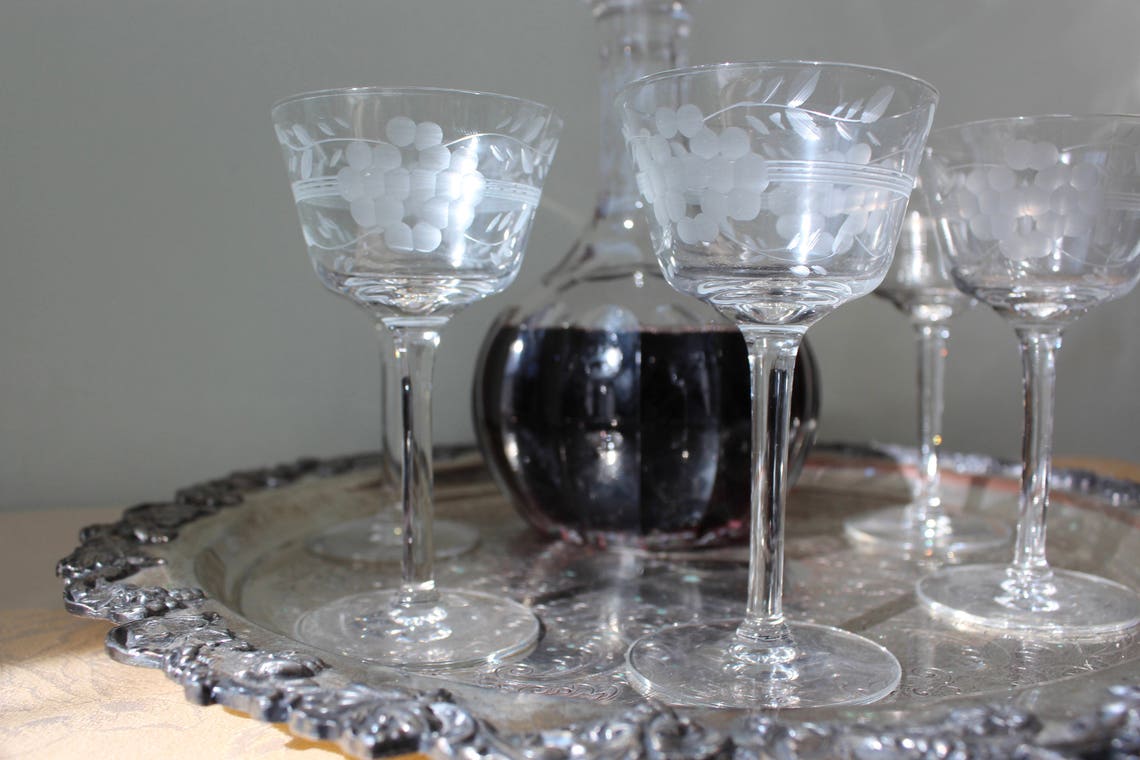 Etched Vintage Crystal Long Stemmed Cordial/Sherry Glasses Etsy