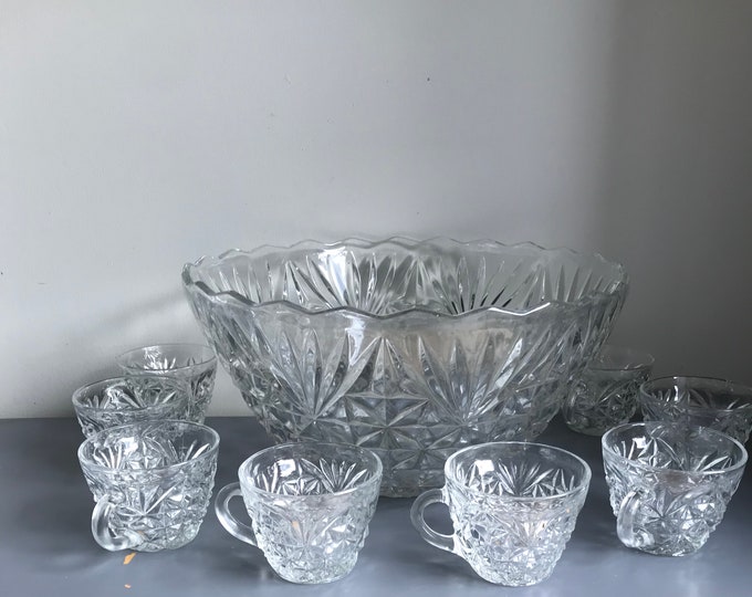Vintage Depression Glass Punch Bowl Set Etsy
