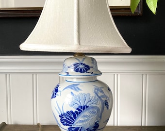 Vintage Style Blue and White Dragon Motif Porcelain Ginger Jar Table Lamp 29" 