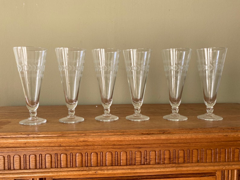 Etched Pilsner Parfait Tapered Glasses Short Stemmed Set of Etsy