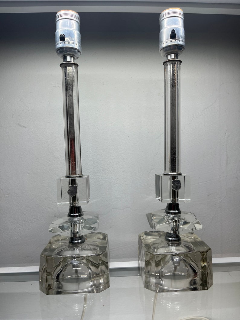 Pair Crystal Art Deco Lamps image 2