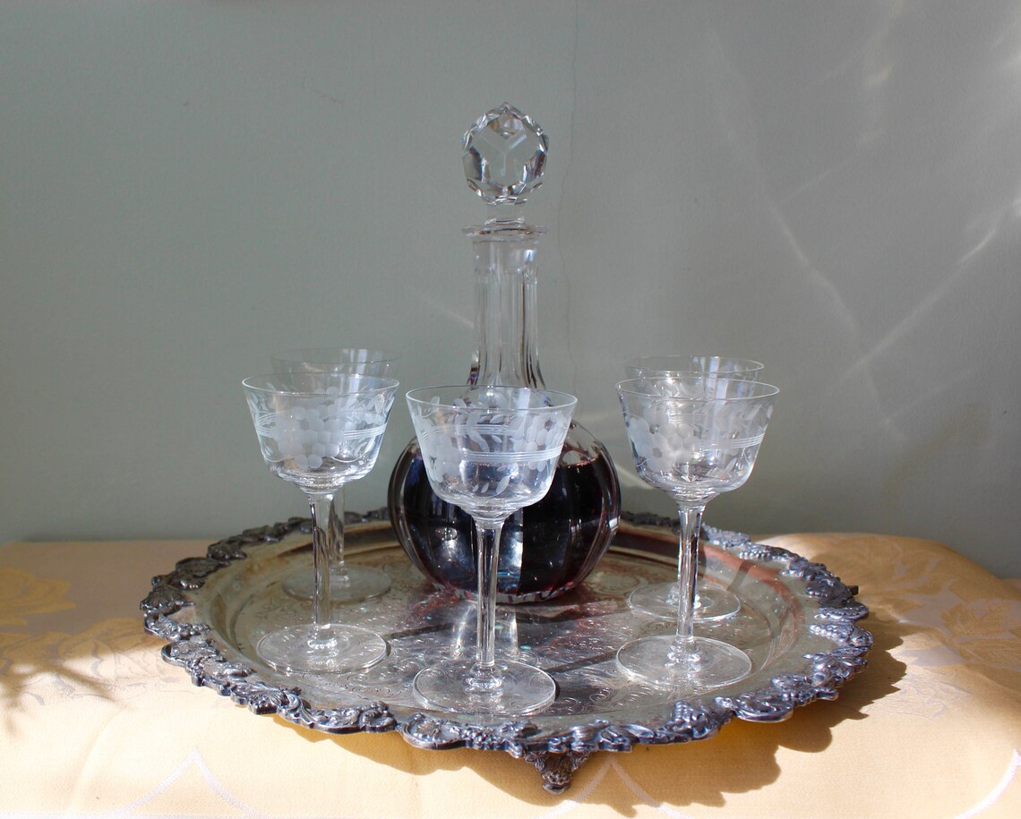 Etched Vintage Crystal Long Stemmed Cordial/Sherry Glasses Etsy