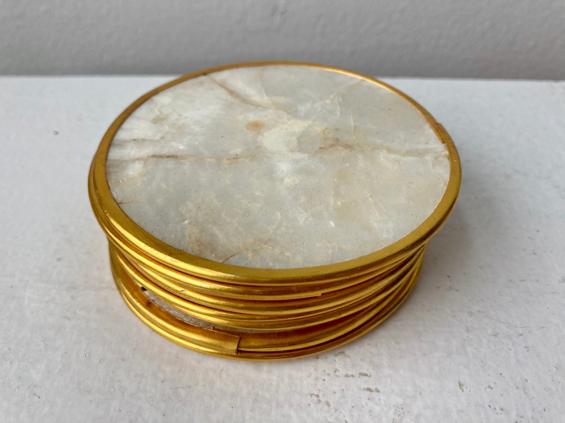 Capiz Shell Coasters With Gold Trim Etsy