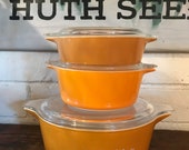 Pyrex Set 3 Butterfly Gold Casseroles 471 472 475 w Lids