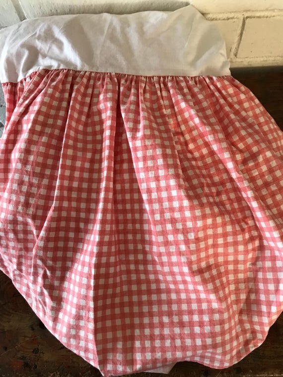 Vintage Ralph Lauren Bed Skirt Large Gingham Pink White Cal Image 0