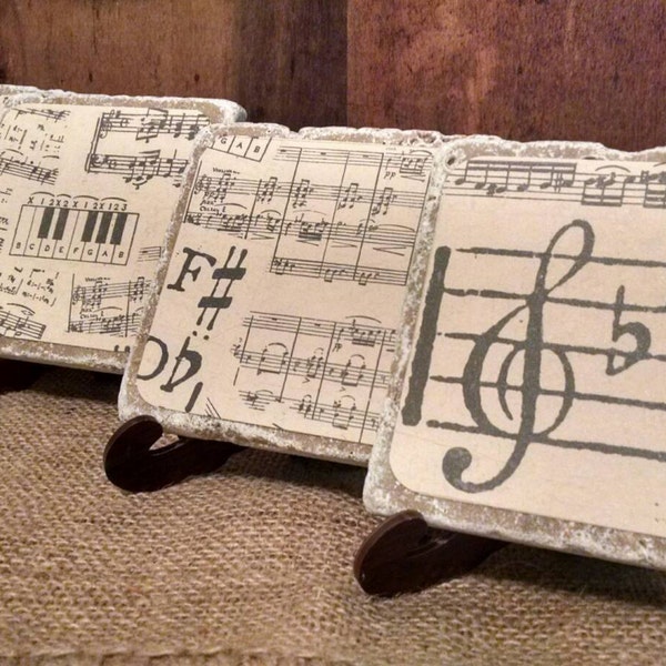 Music Coasters, Sheet Music Coasters, Musical Note Coasters, Music Lover Gift, Music Teacher Gift, Set of 4 Stone Coasters