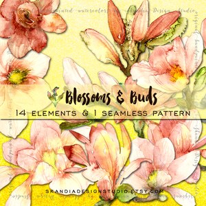 Watercolor clipart, seamless pattern, Spring clipart, floral png clipart, pink flower clipart, boho wedding clipart, handpainted clipart