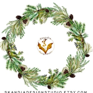 Aquarel clipart, Kerstmis clipart, krans clipart, xmas clipart, handbeschilderd clipart, natuur geïnspireerd, bosrijke clipart, vakantie clipart