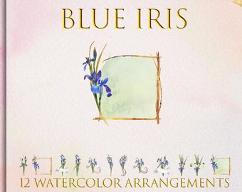Watercolor clipart iris arrangements / blue iris clipart for wedding design / wedding invites / nature wedding invite clipart / iris flowers