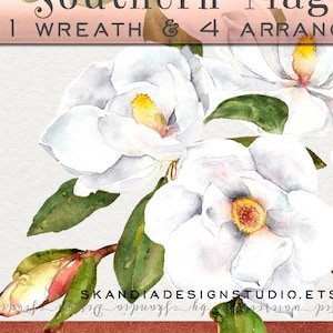 Watercolor flowers, magnolia clipart, clipart flowers, watercolor clipart, wedding clipart, white flowers, wedding wreath, floral wreath