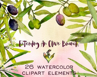 Handpainted Clipart, Watercolor Clipart, Food Clipart, Wedding Clipart, Olive Clipart, Printable Art, Olive Watercolor, Boho wedding clipart