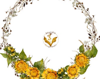 watercolor clipart, fall wreath clipart, watercolor wreath clipart, sunflower wreath, wreath clipart, scrapbooks, Wedding Invitation clipart