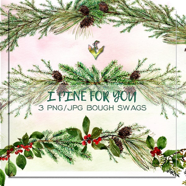 Pine Swag, pine bough, Christmas clipart, handpainted clipart, woodland clipart, watercolor clipart, clipart swag, pinecone clipart