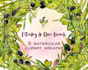 Olive Watercolor, DIY invitation suite, Handpainted Clipart, Watercolor Clipart, Clipart Wreath,Rustic wreath,Olive Clipart, wedding clipart