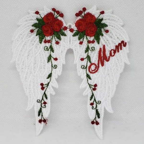 Special "Mom" Angel Wings w/ Red Roses