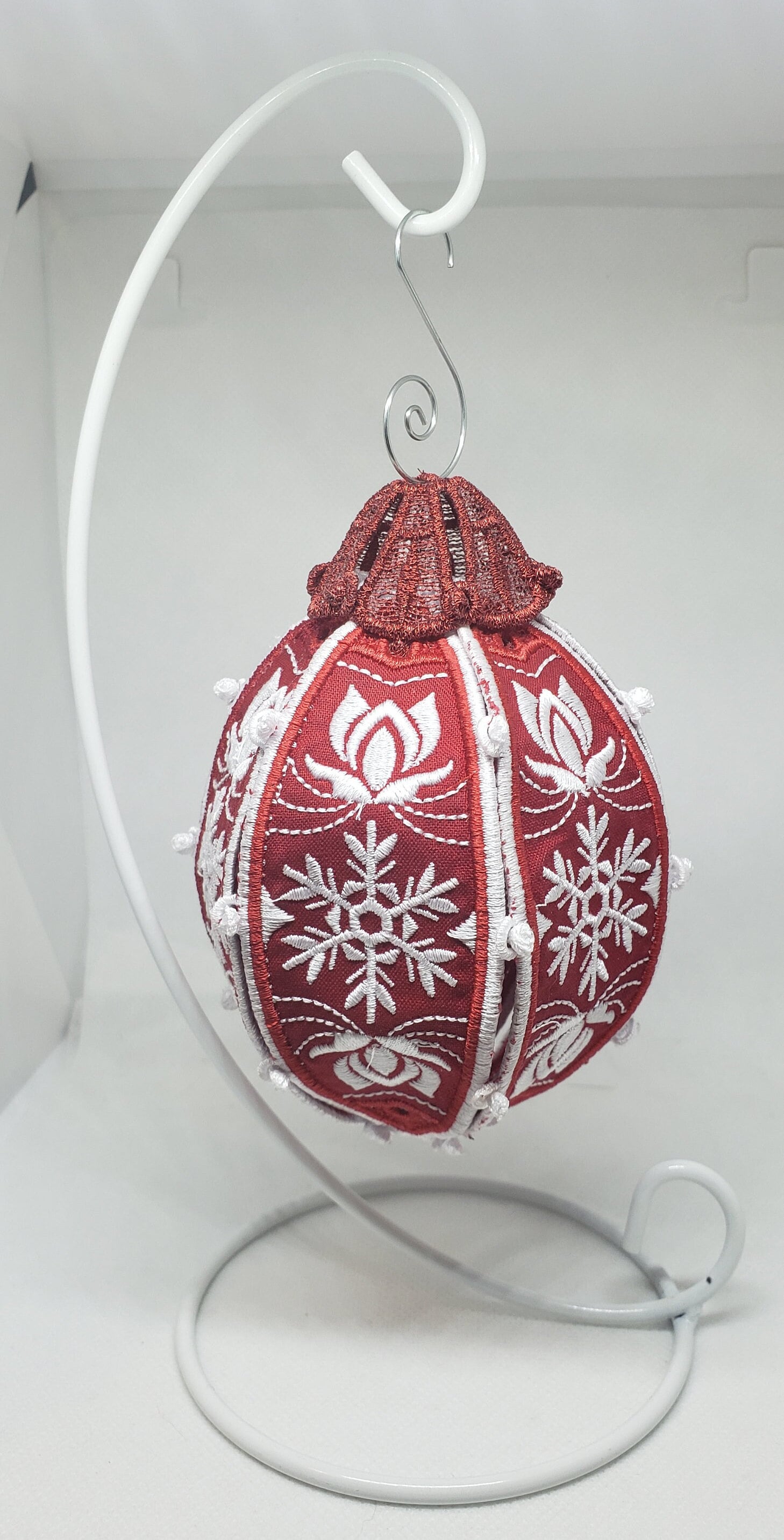 Charming Red and White Embroidered Christmas Ornament
