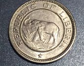 1941 Liberia Half Cent UNC KM 10a Elephant Palm Trees Ocean Coin