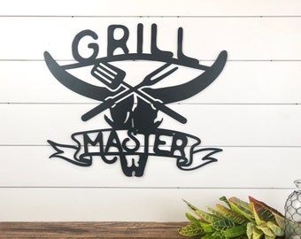 Grill Master BBQ Sign- Outdoor Kitchen Sign- Man Cave- Grilling Sign