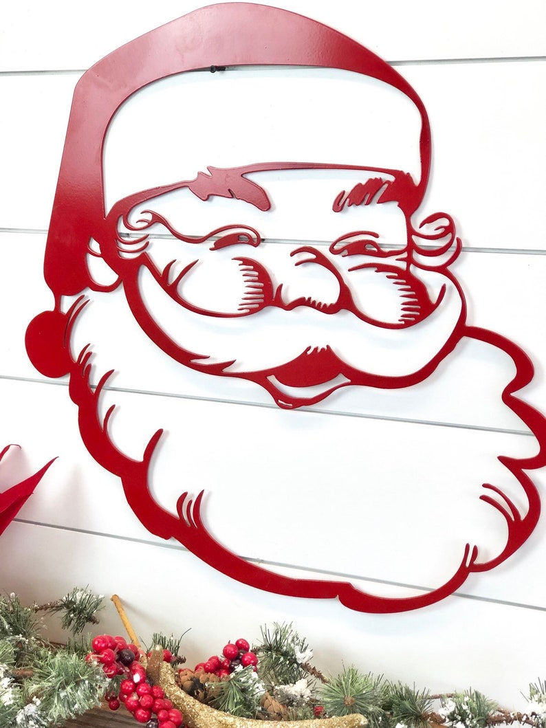 Santa Christmas Metal Art Christmas Metal Decor Santa Face Etsy
