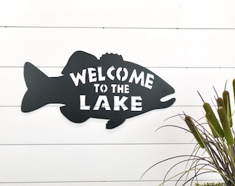 Welcome to the Lake House Metal Sign, Metal Sign, Lake House Sign, Fish Welcome Sign, Rustic Fish Sign, Metal Sign