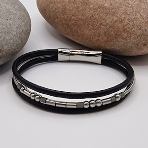 Morse Code Guitar String Leather bracelet - Secret Message Bracelet - Gifts for musicians - Leather bracelet - Leather Anniversary gift -