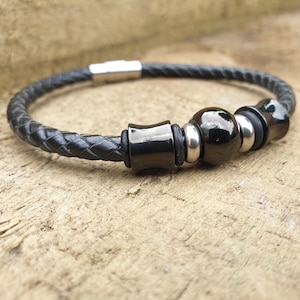 Braided leather bracelet with beaded detail, Leather Anniversary gift, Leather jewellery, Real Leather Bracelet, Leather Bracelet