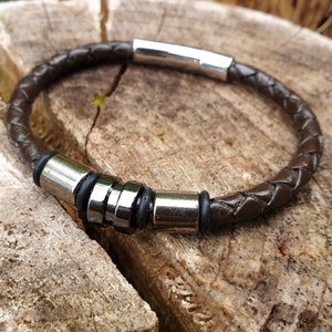 5mm Geflochtenes Lederarmband mit Perlendetail - Lederarmband - Leder Jahrestagsgeschenk