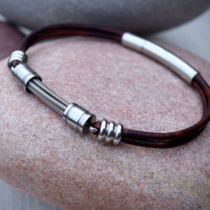 Guitar string leather bracelet - Gifts for musicians - Leather bracelet - Anniversary gift