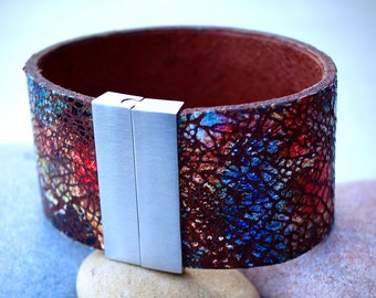 Handmade Real Leather Cuff Bracelet - Anniversary Gift - Leather Jewellery - cuff bracelet - Genuine Leather