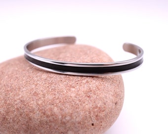 Leather Inlay Cuff Bangle, Open Cuff bangle, Stainless Steel Cuff Bangle, Open Bangle