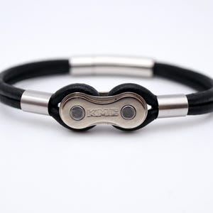 Leather Bicycle Chain Link Bracelet, Stainless Steel Clasp, Cyclist Gift