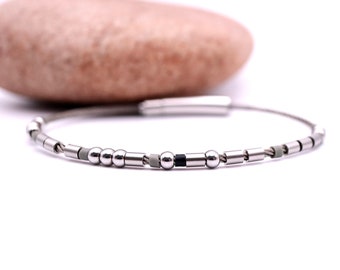 Morse Code Steel Wire Bracelet - Secret Message bracelet - Steel Wire Bracelet - Anniversary bracelet -