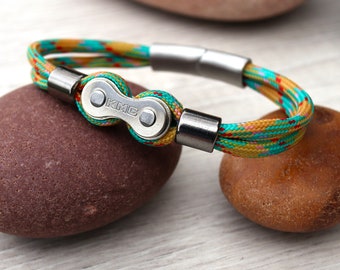 Pulseira de corrente de bicicleta Paracord - Presentes para ciclistas - Pulseira de elos de corrente - Pulseira de corrente de bicicleta - Pulseira de corda