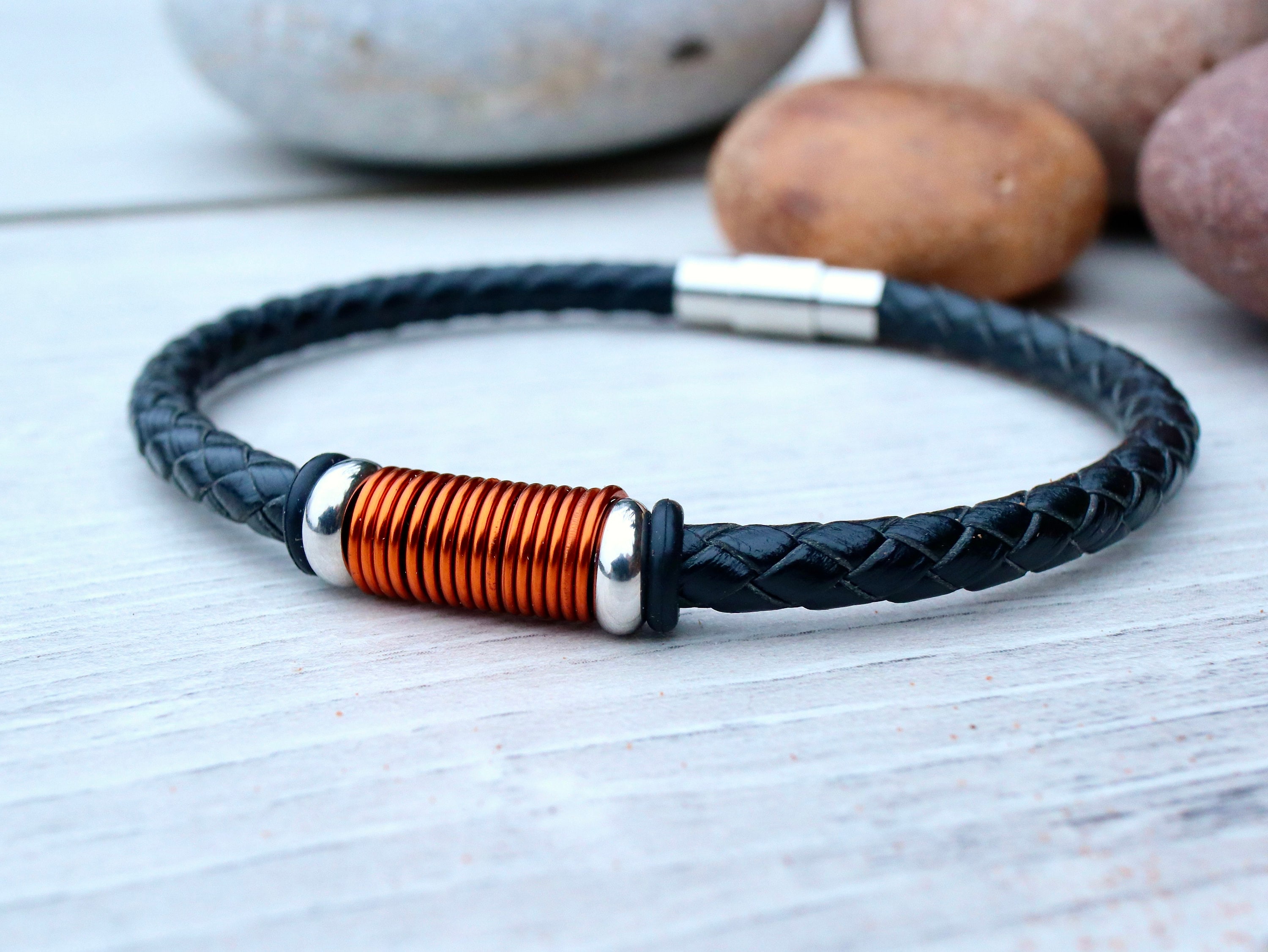 Men's Double Braided Royal Blue Leather Stainless Steel Bracelet