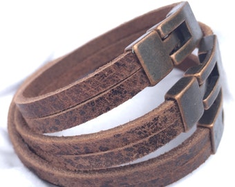 Rustic Leather Bracelet - Leather gift - Real Leather Bracelet - Leather Anniversary Bracelet - 3rd Leather Anniversary