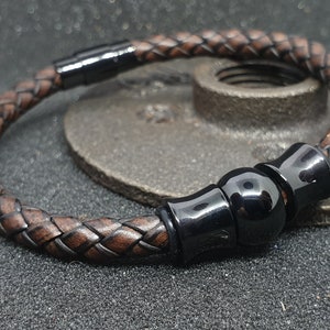 6mm Braided leather bracelet with beaded detail - Leather Anniversary Gift - Leather Bracelet