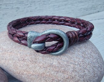 Geflochtenes Lederarmband, geflochtenes Leder. Echtes Leder Geschenk. -Jubiläumsgeschenk- Boho, Surfer Style Armband. Lederschmuck.