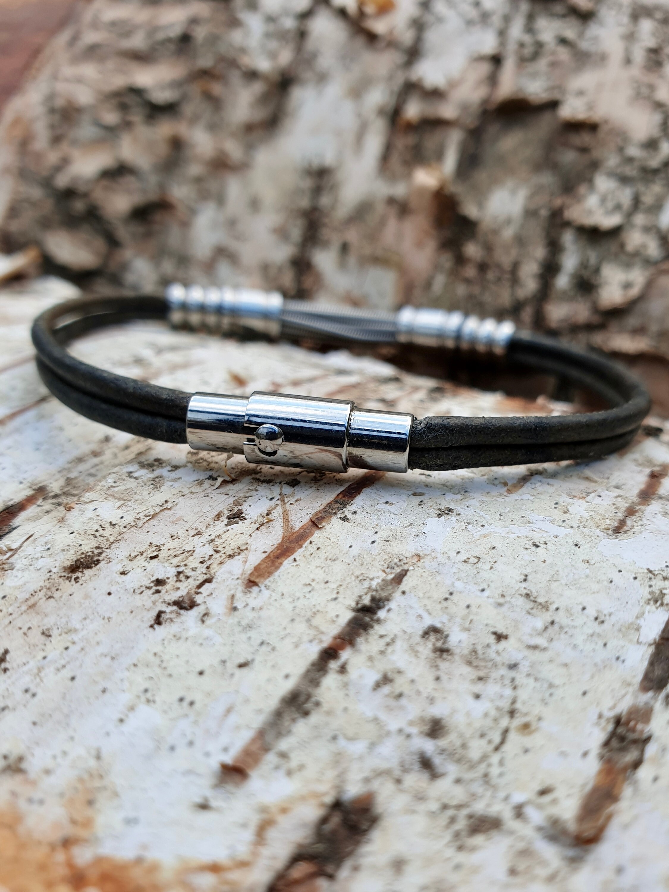 Guitar string leather bracelet Gifts for musicians Leather Etsy